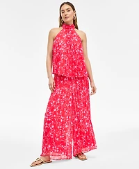 I.n.c. International Concepts Women's Floral-Print Pleated Halter Top, Exclusively at Macy's