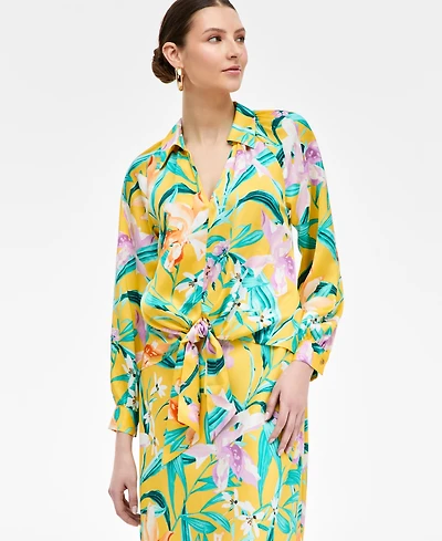 I.n.c. International Concepts Women's Printed Tie-Front Blouse, Exclusively at Macy's