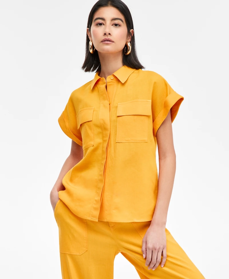 I.n.c. International Concepts Women's Linen-Blend Short-Sleeve Blouse