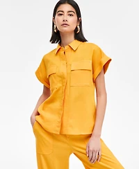 I.n.c. International Concepts Women's Linen-Blend Short-Sleeve Blouse