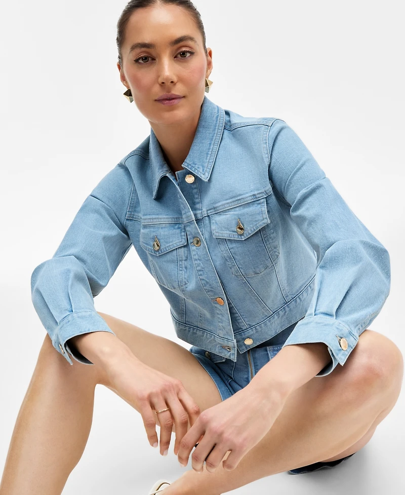 I.n.c. International Concepts Women's Cropped Trucker Jacket, Exclusively at Macy's