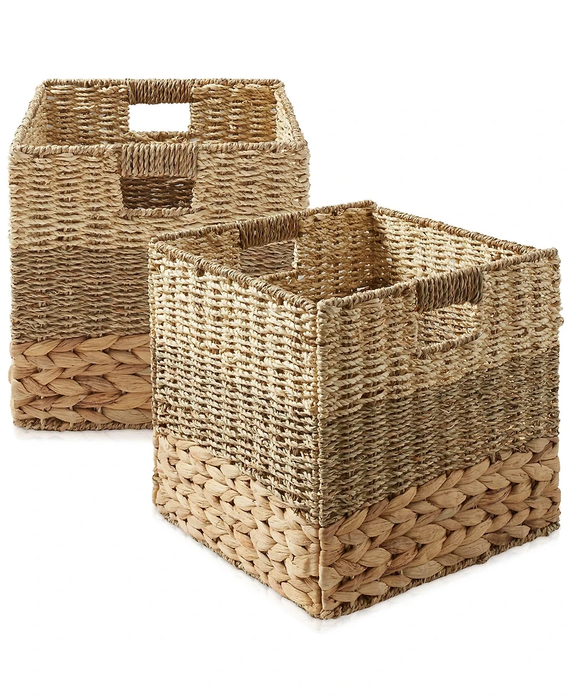 Casafield 12" x 12" Mixed Weave Storage Baskets, Natural - Set of Collapsible Cubes, Woven Bin Organizers for Bathroom, Bedroom, Laundry