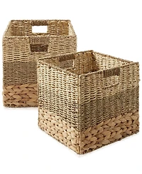Casafield 12" x 12" Mixed Weave Storage Baskets, Natural - Set of Collapsible Cubes, Woven Bin Organizers for Bathroom, Bedroom, Laundry