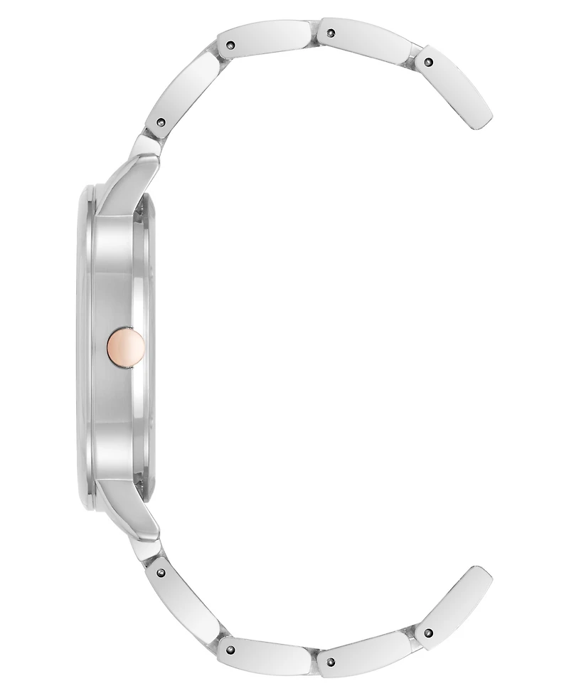 Nine West Women's Quartz Silver-Tone Metal Alloy Delicate Floral Dial Watch, 36mm
