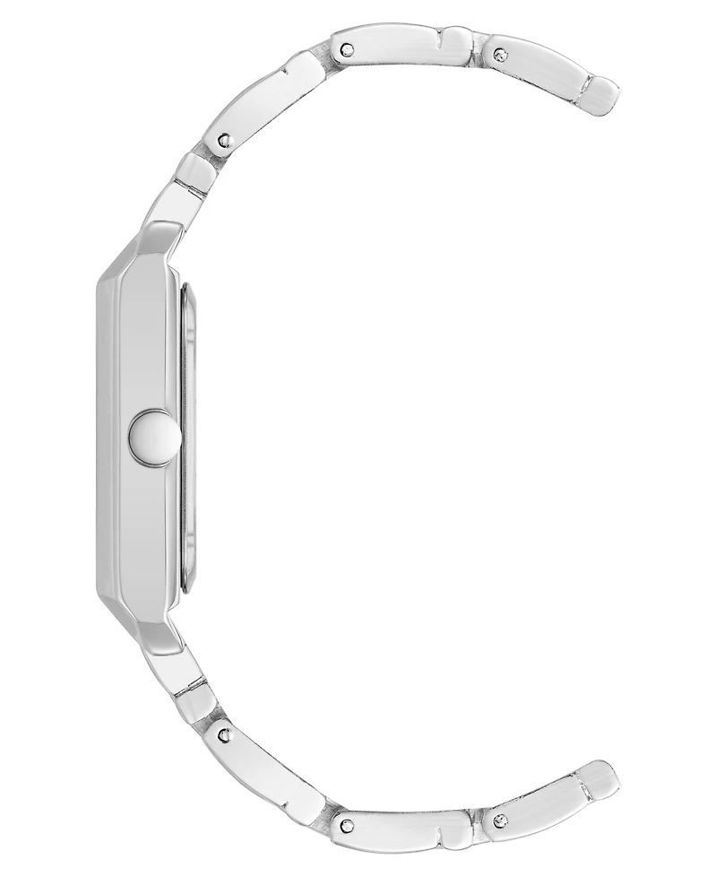 Nine West Women's Quartz Rectangular White and Silver-Tone Metal Alloy Watch, 24mm