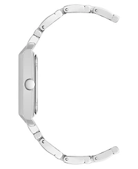 Nine West Women's Quartz Rectangular White and Silver-Tone Metal Alloy Watch, 24mm