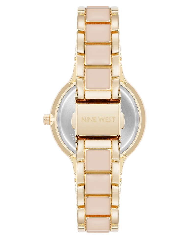 Nine West Women's Quartz Round Pink Enamel and Gold-Tone Metal Alloy Watch, 32mm