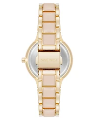 Nine West Women's Quartz Round Pink Enamel and Gold-Tone Metal Alloy Watch, 32mm