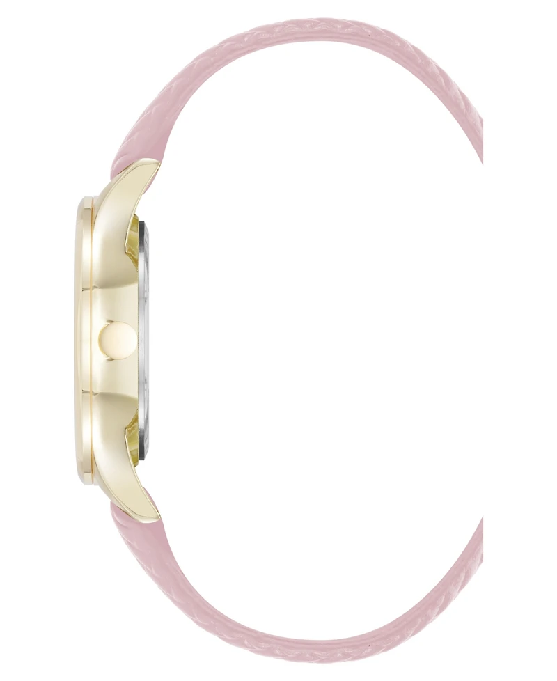 Nine West Women's Quartz Boyfriend Gold-Tone and Pink Polyurethane Leather Band Watch, 35mm