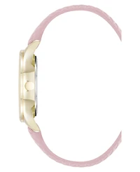 Nine West Women's Quartz Boyfriend Gold-Tone and Pink Polyurethane Leather Band Watch, 35mm
