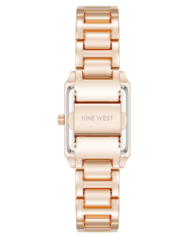 Nine West Women's Quartz Rectangular Rose Gold-Tone Metal Alloy Bracelet Watch, 24mm