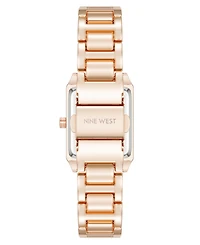 Nine West Women's Quartz Rectangular Rose Gold-Tone Metal Alloy Bracelet Watch, 24mm