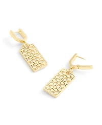 Coach Gold Signature Quilted Hangtag Charm Huggie Earrings