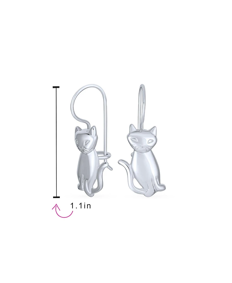 Bling Jewelry Cute Siamese Kitten Cat Dangle Earrings in Polished Sterling Silver