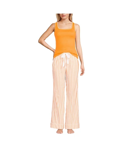 Lands' End Women's Knit Cotton Poplin 2 Piece Pajama Set - Tank Top and Pants