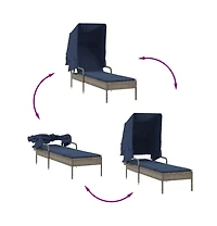 Sun Lounger with Canopy Gray Poly Rattan