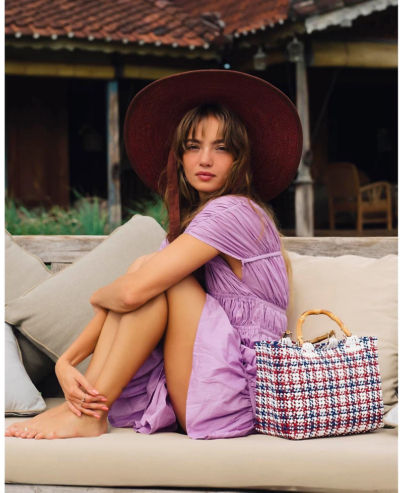 Brunna.co Lolo Wide-brim Jute Boater Hat in Burgundy