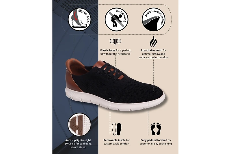 Marc Joseph New York Men's Victory Street Hands-Free Slip On Technology Lightweight Mesh Oxfords