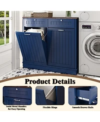 Two-Compartment Tilt-Out Trash Cabinet, Pet Proof Kitchen Cabinet with Can, Free Standing Laundry Sorter Hamper