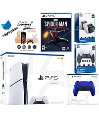 Sony Playstation 5 Slim Disc Bundle with Spider-Man: Miles Morales, Extra Nova Pink Controller, Fps Grip Kit, Dual Charge Dock and MightySkins Decal V