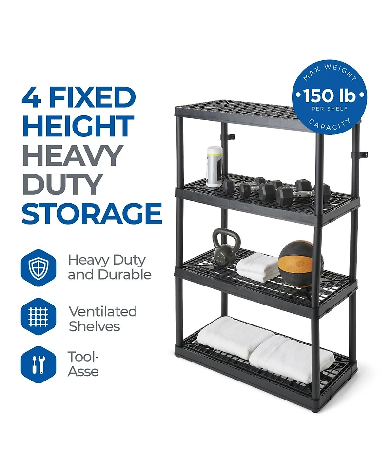 Gracious Living 4 Shelf Fixed Height Ventilated Heavy Duty Storage Unit, Black