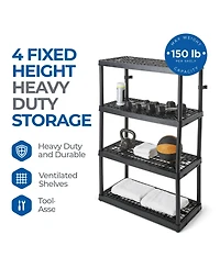 Gracious Living 4 Shelf Fixed Height Ventilated Heavy Duty Storage Unit, Black