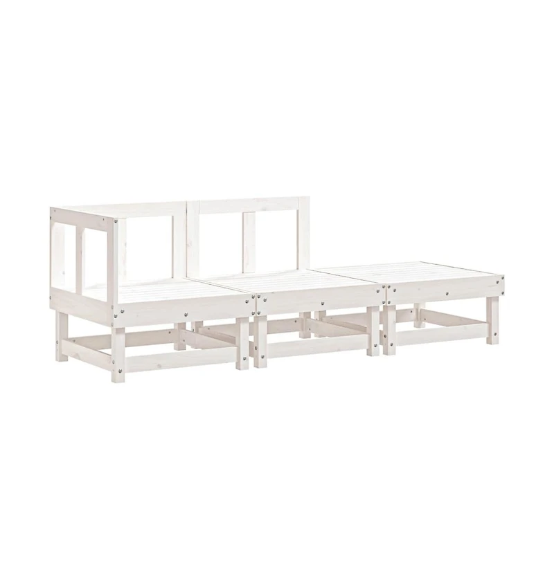 3 Piece Patio Lounge Set White Solid Wood Pine