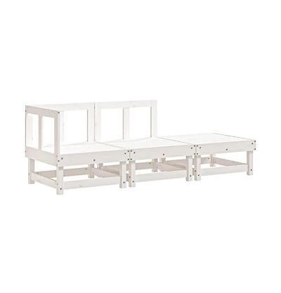 3 Piece Patio Lounge Set White Solid Wood Pine