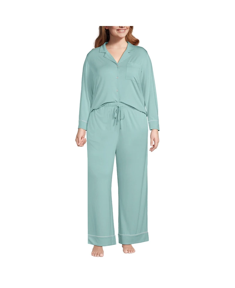 Lands' End Plus Size Cooling 2 Piece Pajama Set - Long Sleeve Top and Pants