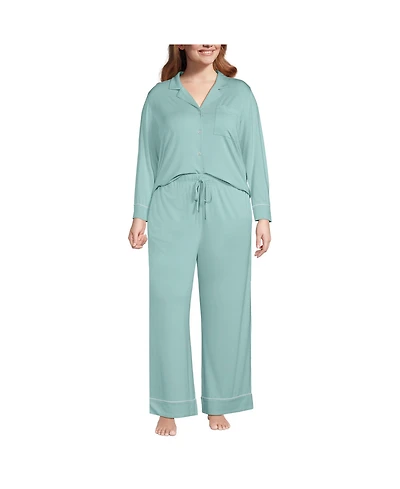 Lands' End Plus Size Cooling 2 Piece Pajama Set - Long Sleeve Top and Pants
