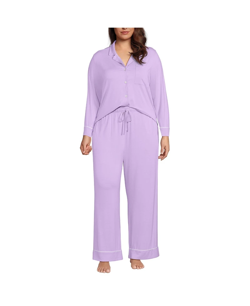 Lands' End Plus Cooling 2 Piece Pajama Set - Long Sleeve Top and Pants