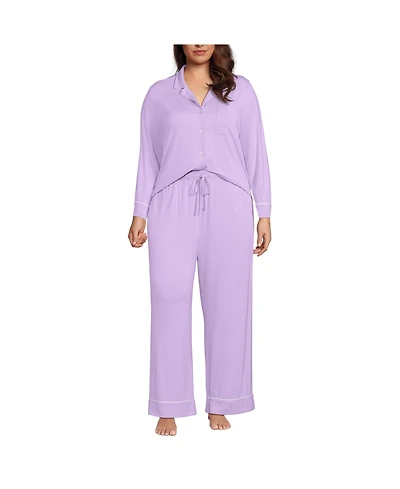 Lands' End Plus Cooling 2 Piece Pajama Set - Long Sleeve Top and Pants
