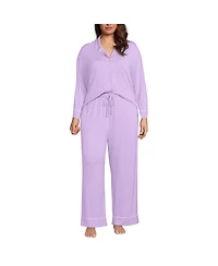 Lands' End Plus Cooling 2 Piece Pajama Set - Long Sleeve Top and Pants