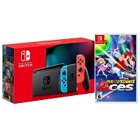 Nintendo Switch Console with Neon Joy-Con with Super Mario Tennis Aces Bundle