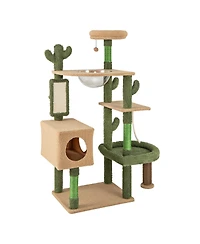 Multilevel Cactus Cat Tree with Scratching Posts, Condo, Toy & Rope Fun & Cozy Playhouse for Cats