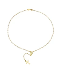 Bling Jewelry Dainty Religious Guardian Angel Rosary Necklace with White Simulated Pearls Gold Plated Brass