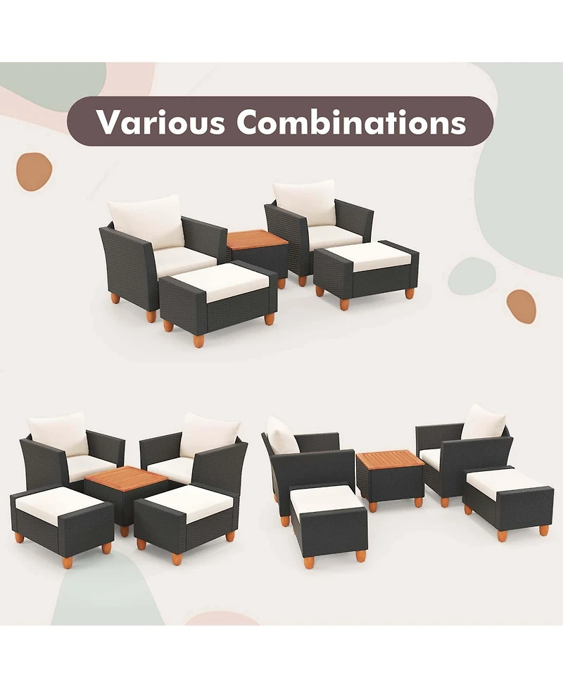 Gymax Set of 5 Furniture Set w/ Storage Table Ottomans Soft Pillows Patio