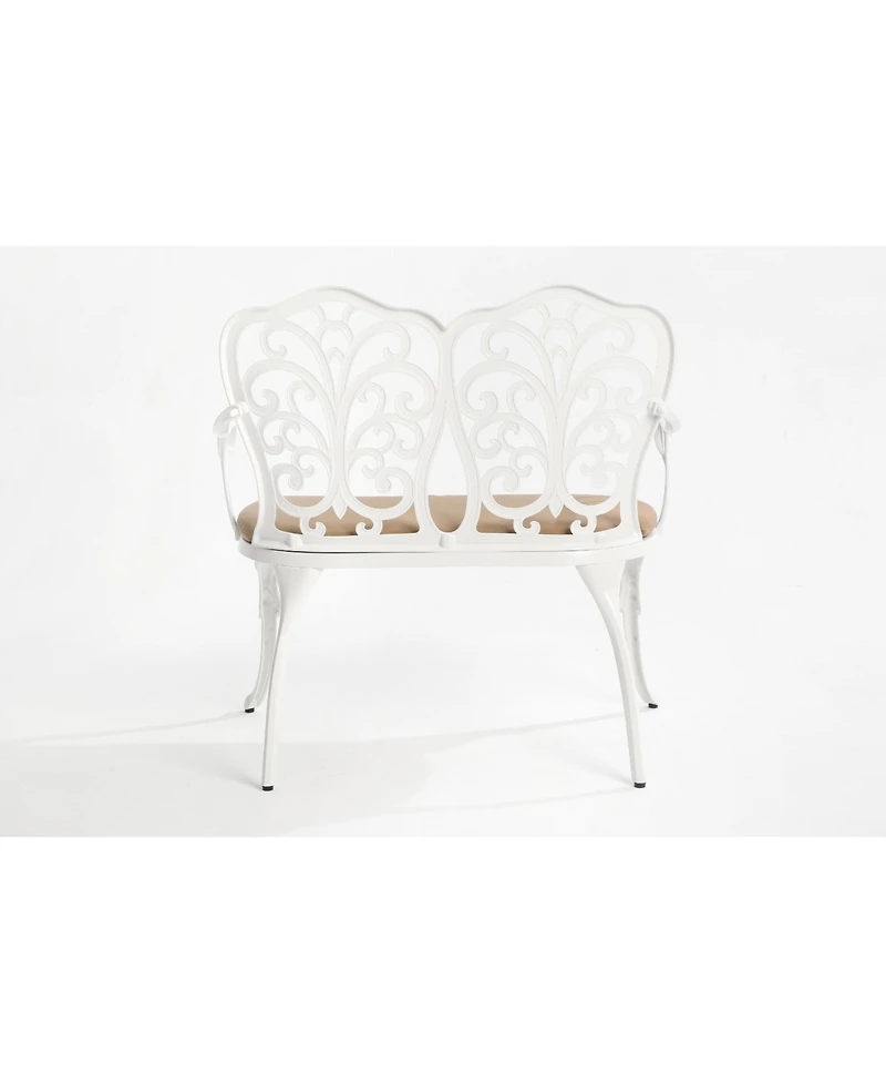 Streamdale White Metal Floral Park Bench for Outdoor Spaces
