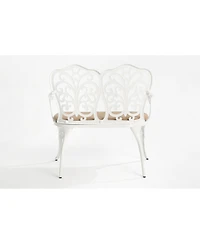 Streamdale White Metal Floral Park Bench for Outdoor Spaces