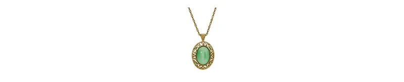 2028 Gold Tone Green Moonstone Crystal Oval Pendant Necklace