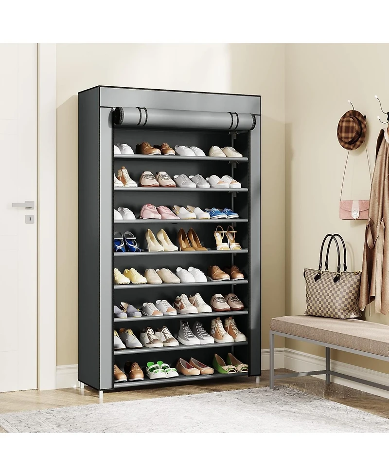 Tribesigns 10 Tier Shoes Rack with Cover,50 Pair Large Shoe Stand, Non-Woven Shoe Storage Cabinet