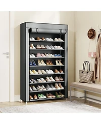 Tribesigns 10 Tier Shoes Rack with Cover,50 Pair Large Shoe Stand, Non-Woven Shoe Storage Cabinet