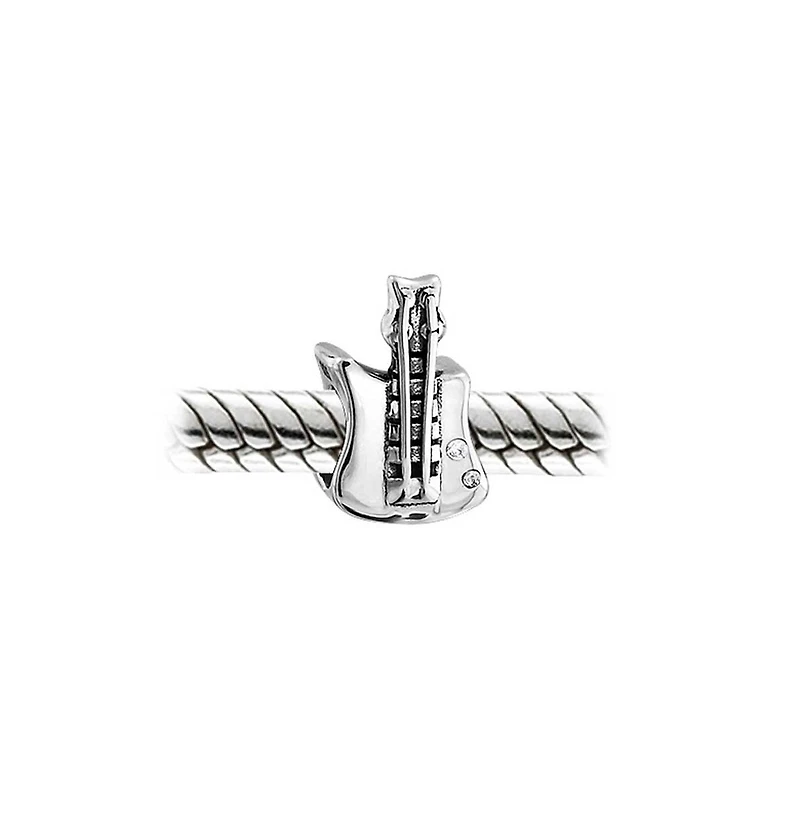 Bling Jewelry Electric Guitar Charm Bead Music Students in Oxidized Sterling Silver