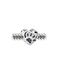 Bling Jewelry Black Cz Heart Paw Print Charm Bead Pet Lovers - Fits European Bracelet