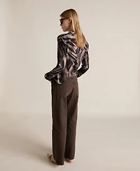 Mango Women's Animal Print Satin Blouse Top