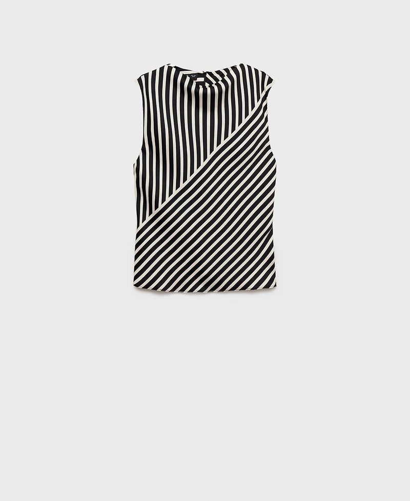 Mango Women's Striped Perkins Collar Blouse Top