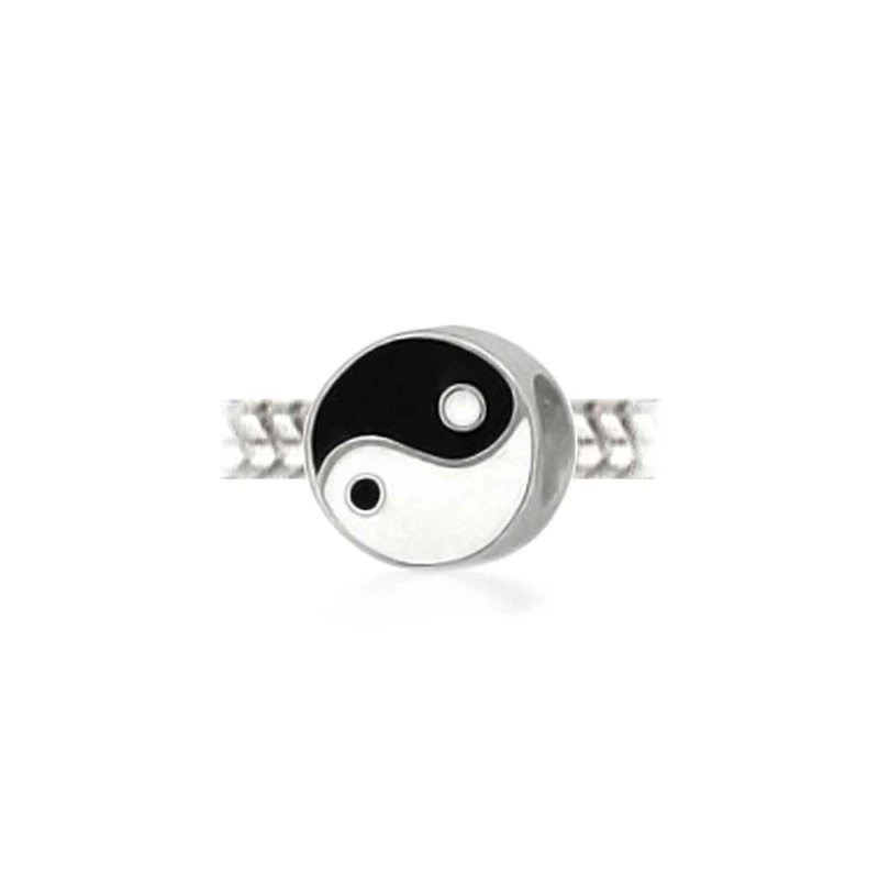 Bling Jewelry Yin Yang Charm Bead Sterling Silver European Bracelet - Black & White Balance