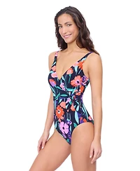 Profile by Gottex Women's Marguerite V Neck Ruffle Surplice Swimdress