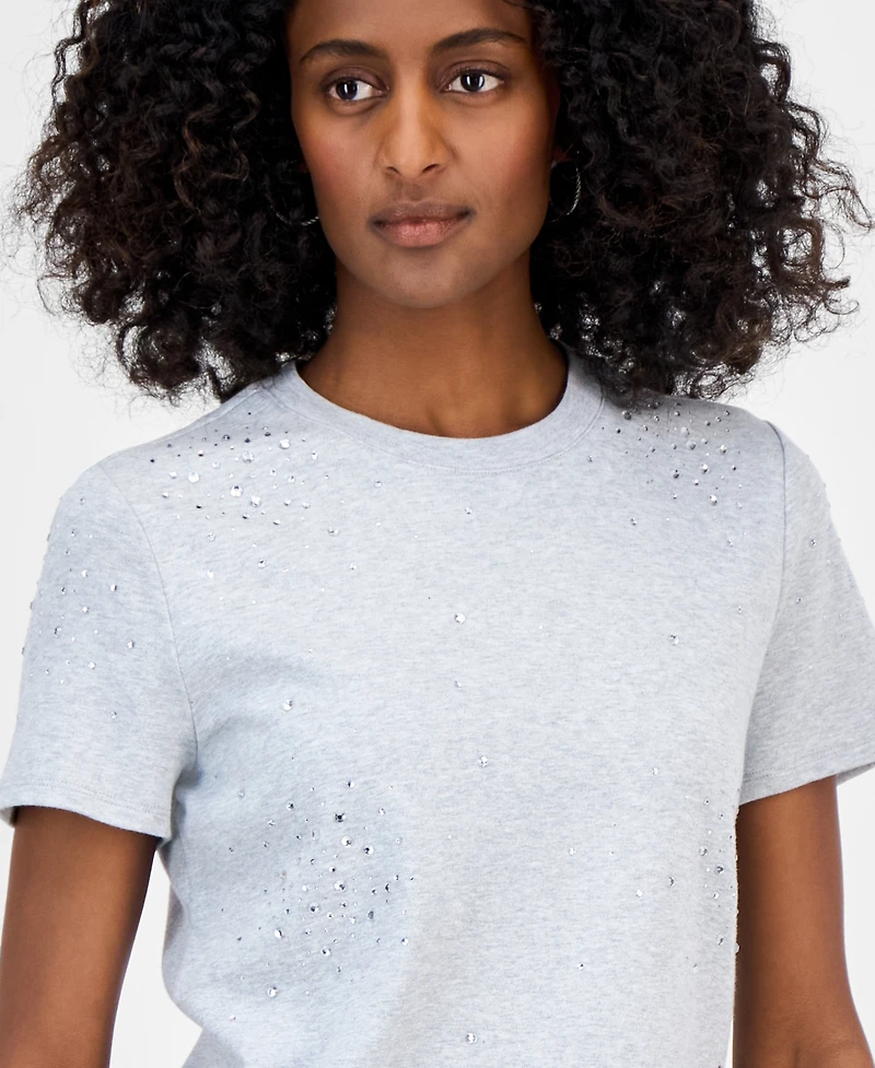 I.n.c. International Concepts Women's Cotton Embellished T-Shirt, Exclusively at Macy's