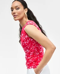 I.n.c. International Concepts Women's Printed Ruched Mesh Top, Exclusively at Macy's